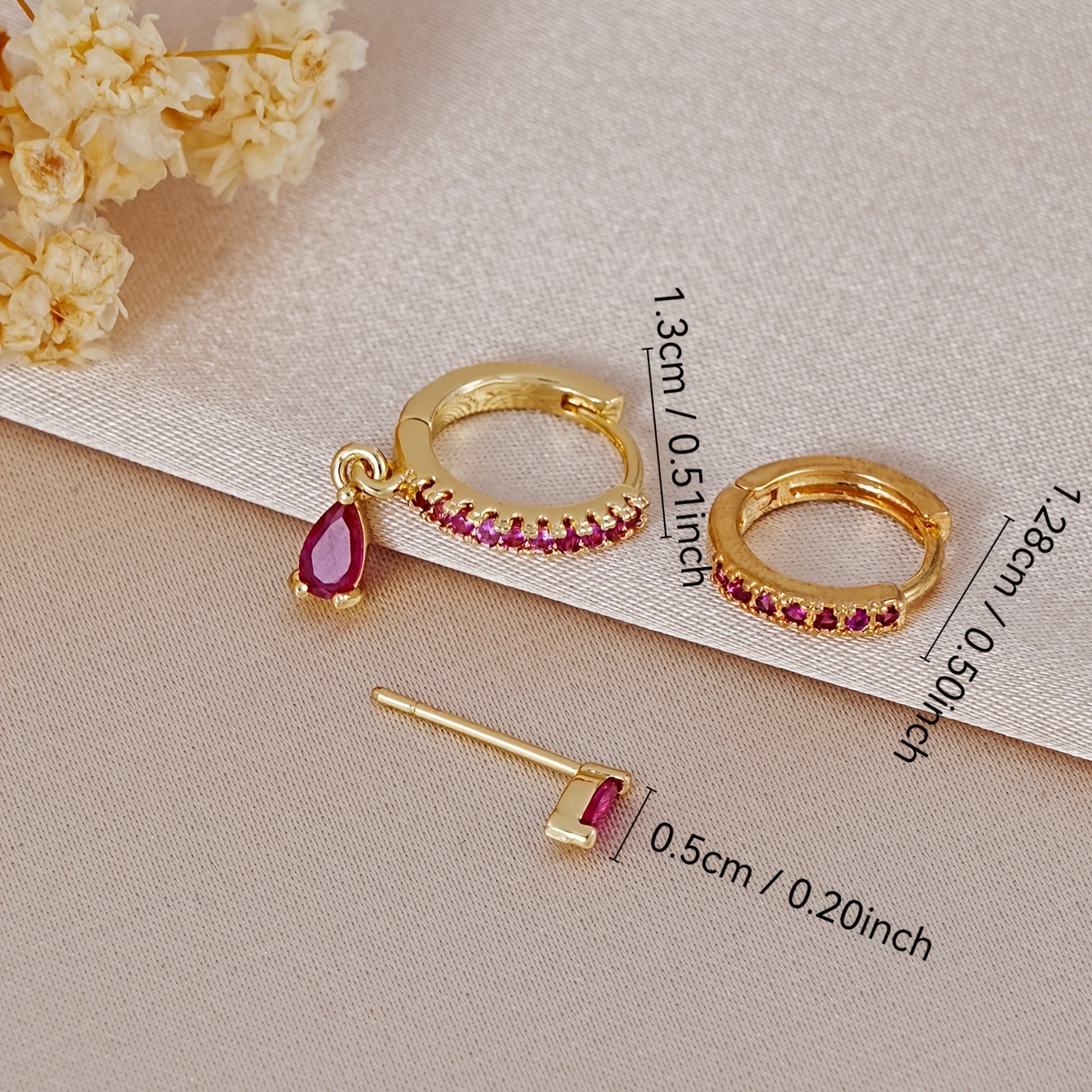 3pcs Teardrop-Shaped Zircon Hoop Earrings Set